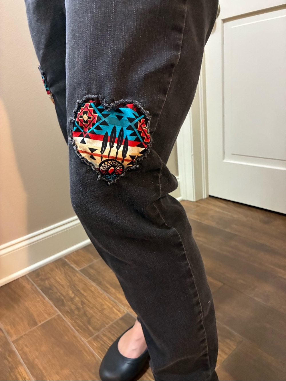 Maurices Black Jeans with Colorful Patched Hearts, Everflex High-Rise, Size 10 - Picture 3 of 14